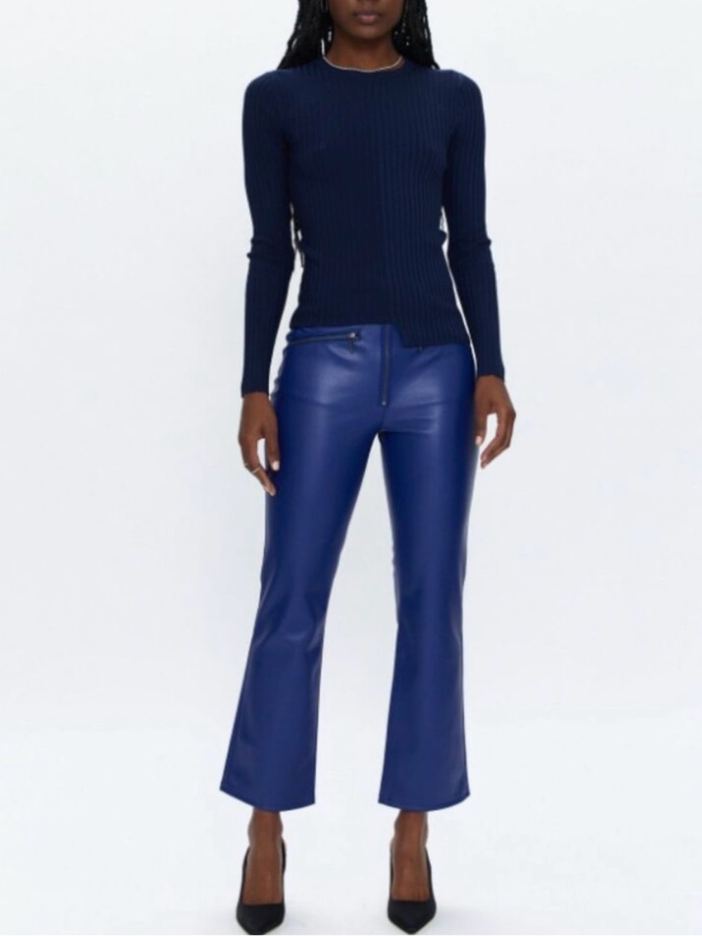 [NWT] $168 PISTOLA Lennon Faux Leather Cropped Flare Pants in Electric Blue. 26